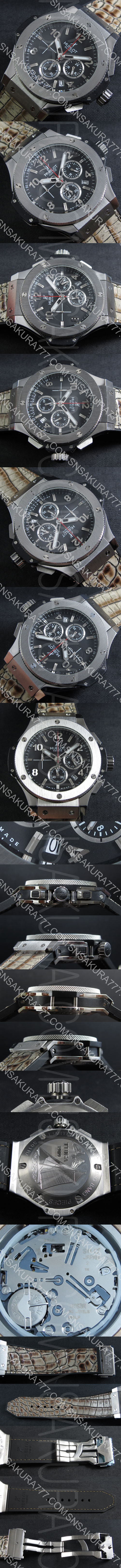 人気新作 HUBLOTコピービッグバン・Tuiga クォーツムーブメントA 電池交換可能 クロノグラフ インダイヤル ブラック文字盤 