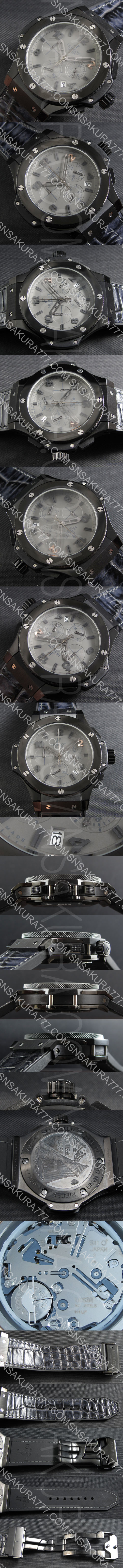 人気モデル HUBLOT ビッグバン・Tuiga 時計 クォーツムーブメント インダイヤル グレー文字盤 硬質クリスタル