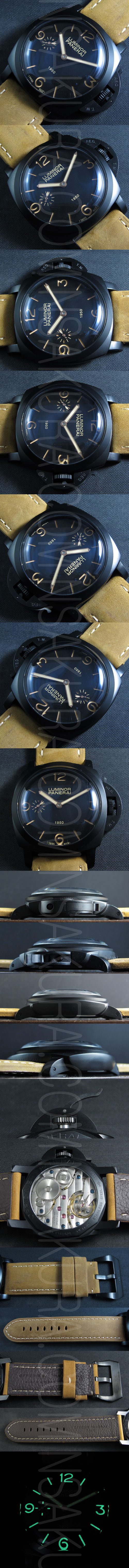 魅力腕時計 PANERAI LUMINOR 1950 PVD Asain 21600振動 手巻き シースルーバック